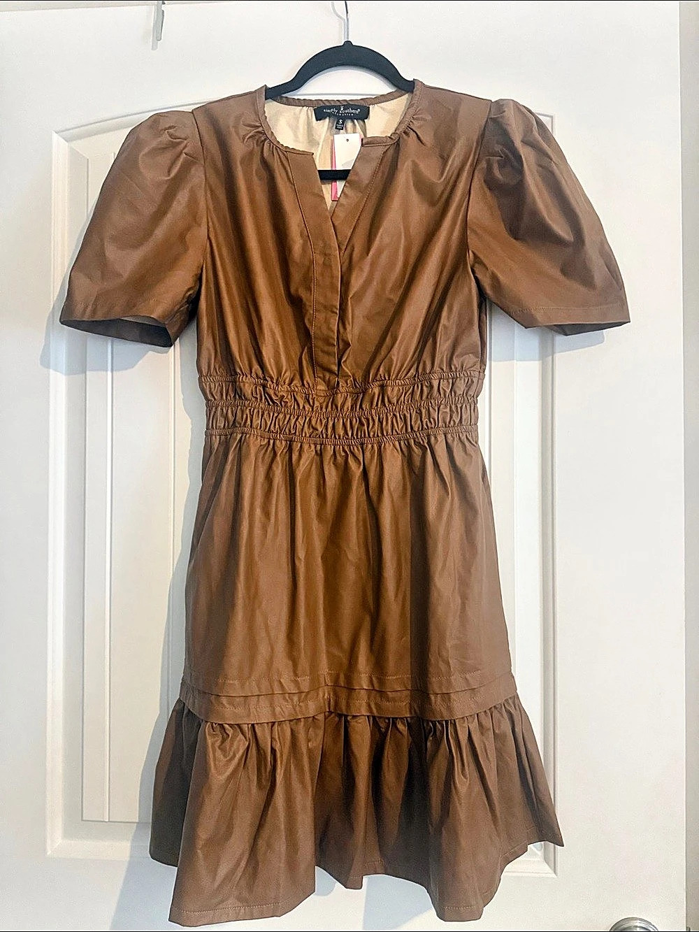 Simply Southern Brown Puff Sleeve Mini Dress